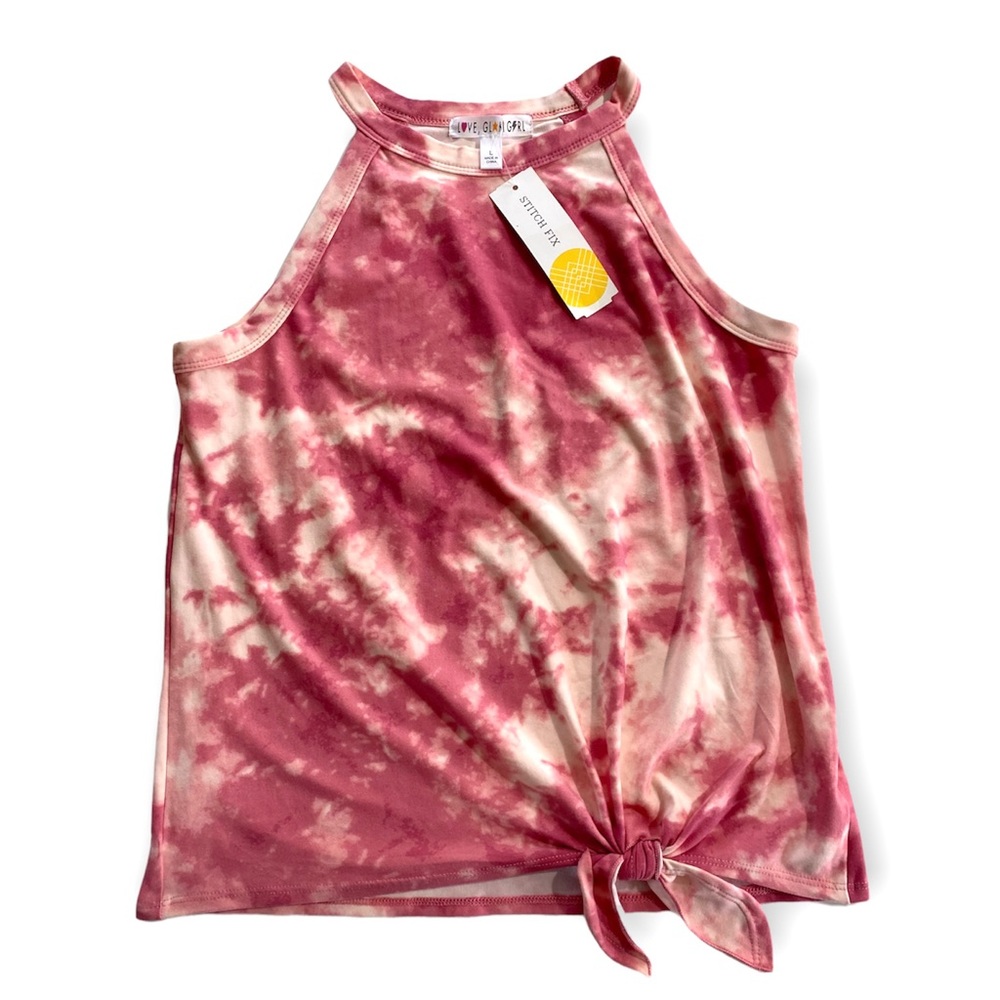 Love Glam Girl L Tank Top Multi Tie Dye Halter Tie Front Sleeveless NWT